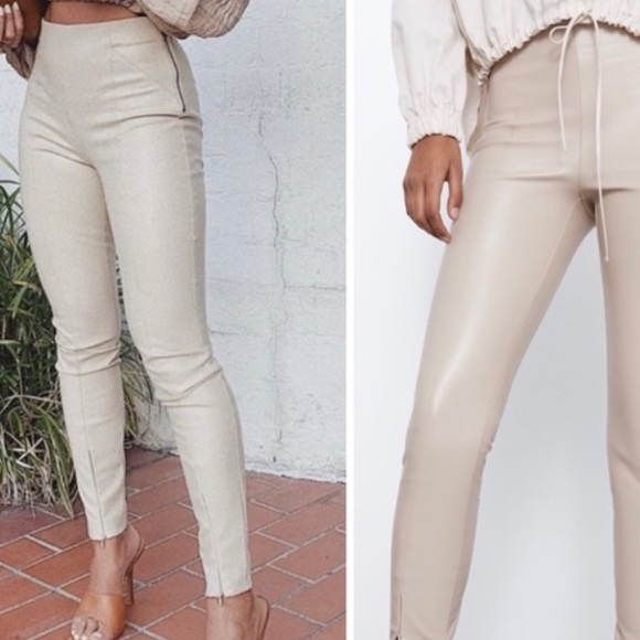 ZARA beige/tan leather pants - Picture 2 of 7